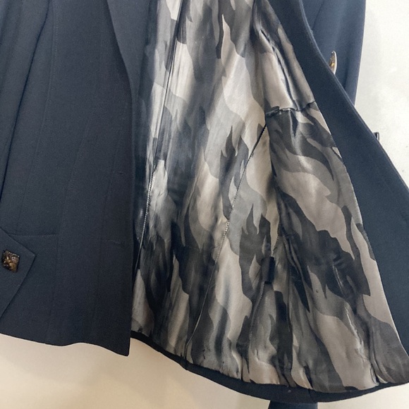 Ross Mayer Blazer Womens 6 Gray Wool Stretch Jacket Tortoise Buttons Workwear - Picture 11 of 15